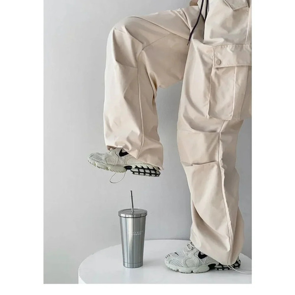 YesStyle Drawstring Street Cargo Pants, Tan & Gray, Size S Small - Picture 6 of 13